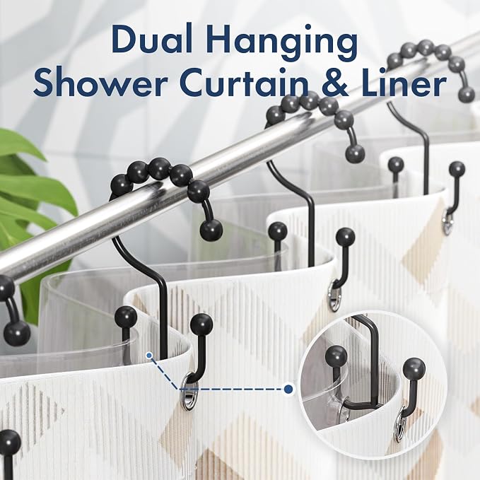 Bathway Shower Curtain Hooks Matte Black Shower Curtain Rings, Metal Shower - Image 5
