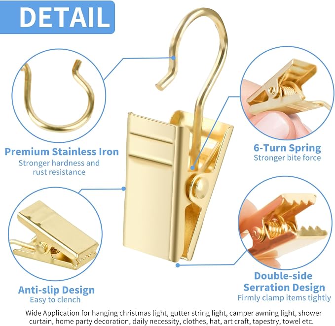 Curtain Clips Hooks, 100 Pack Stainless Iron Drapery Hooks Clips - Image 3