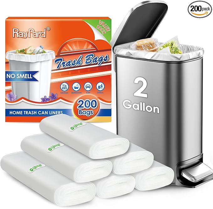 200 Counts 2 Gallon Small Clear Trash Bags Garbage Bags by RayPard, fit 1.6 by RayPard