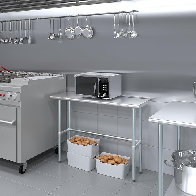 AmGood Stainless Steel Work Table Open Base | NSF Kitchen Island Food Prep | Laundry Garage Utility Bench (48" Long X 16" Deep)