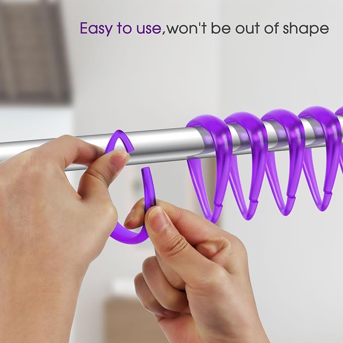 Top-spring Purple Shower Curtain Hooks 12Pcs Drop Shaped Hooks - Image 2