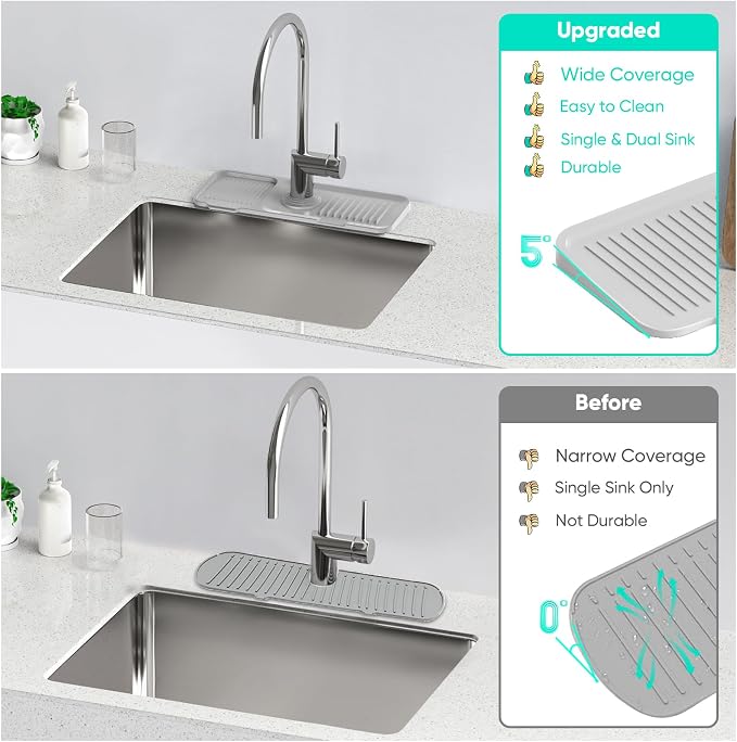 14.6'' Faucet Mat for Kitchen Sink Kitchen Sink Splash Guard Silicone Kitchen - Image 6