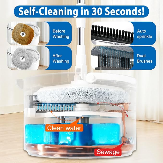 Spin Mop and Bucket with Wringer Set, Clean/Dirty Water, 3 Pads - Image 5