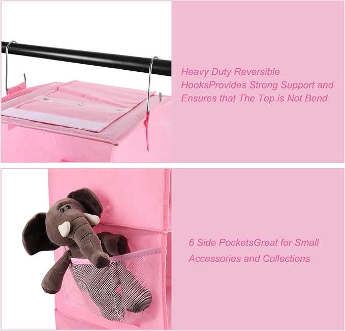 Fixwal Weekly Kids Clothes Organizer 6-Shelf Hanging Closet Storage Pink | - Image 4