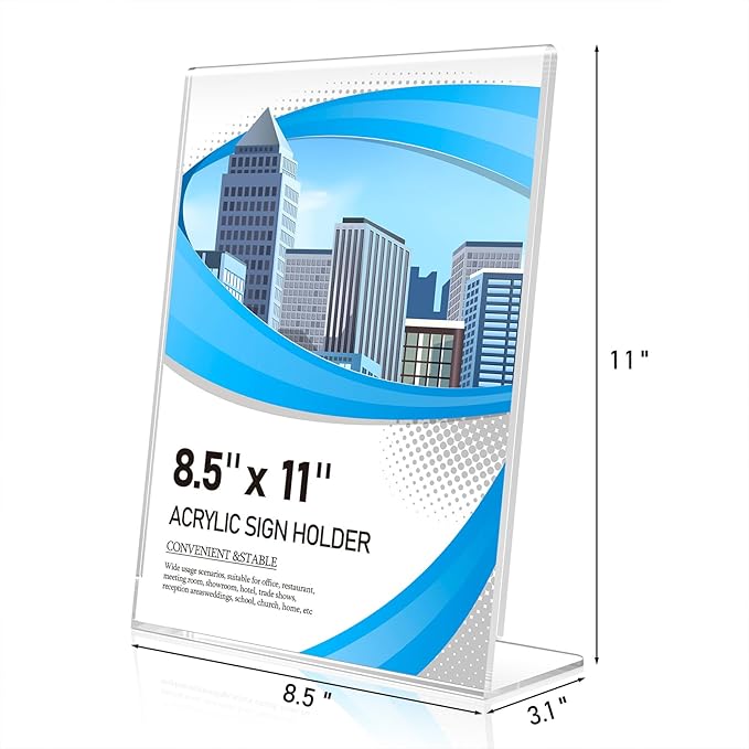 Acrylic Sign Holder 8.5 x 11 10 Pack, Double-Sided Clear Sign Holder Plastic Stands for Display, Table Sign Stands, L Shape Flyer Holder
