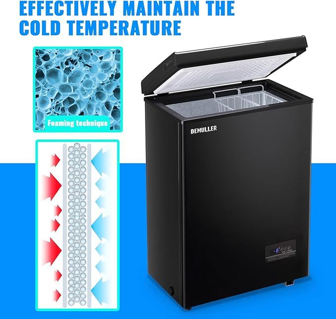 Mini Chest Freezer Compact Deep Freezing Machine with Electronic Temperature Control (Accurate to 1 ℉) Freestanding Small Freezer with 2 Removable Storage Baskets Black