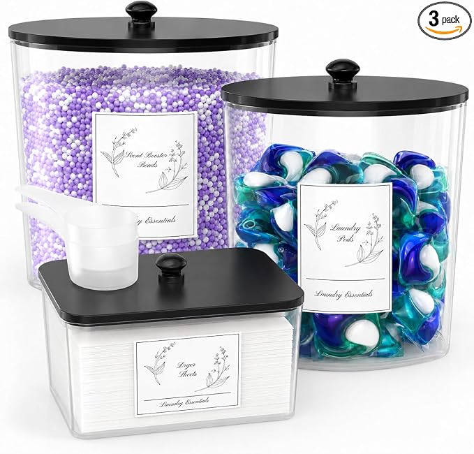 COAZEX 3 Pack Clear Laundry Powder Container & Dryer Sheet Holder by COAZEX