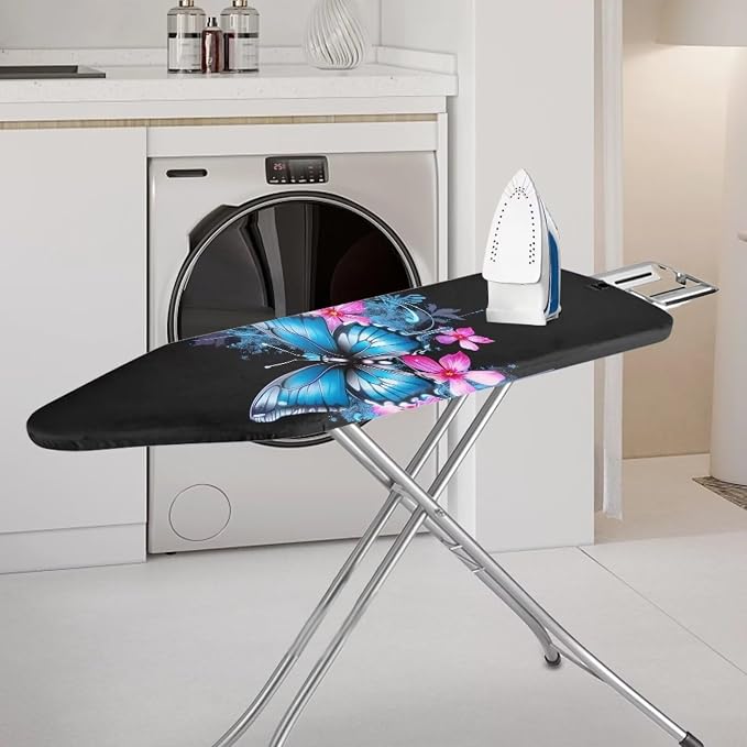 Blue Floral Butterfly Ironing Board Cover Scorch Resistant, Extra Thick Covers - Image 2