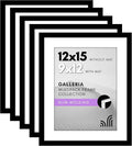 Americanflat 12x15 Picture Frame with Polished Plexiglass - Set of 5 - Use as 9x12 Frame with Mat or Display 12x15 Photo Without Mat - Galleria Collection - Picture Frames for Wall Display - Black