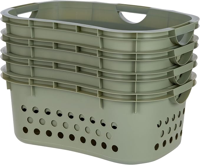 IRIS USA Laundry Basket, 51L Plastic Hip Hold Hamper, 4 Pack, Sage Green - Image 8