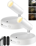 EZVALO Spot Lights Indoor,5500mAh Rechargeable Picture Lights with Remote,Wireless Mini Art Accent Spot Lights with Timer＆Dimmable, 3CCT, Uplights Indoor for Plants,Display,Artwork(2Pack-White)