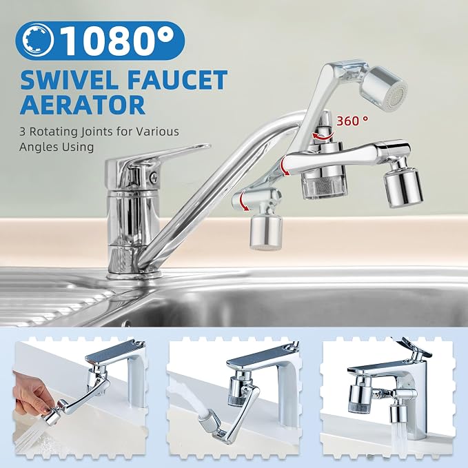 CECEFIN Sink Filter for Bathroom/Kitchen Water Faucet Extender, 1080 Swivel | - Image 3