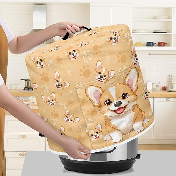Cute Corgi Pressure Cooker Cover Instant Pot Accessories Instant Pot Kitchen Appliance Dust Cover with Pockets for Rice Cooker Air Fryer Slow Cooker Dust Covers for Kitchen Size L