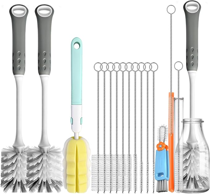 Bottle Brush Cleaner Set for Bottles, Cups and Straws Cleaning, 14 Pack | Long by AONEZ