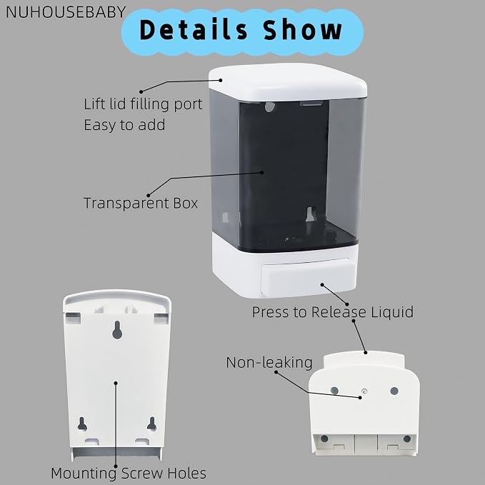 Manual Soap Dispenser Wall Mounted 33.8oz Bathroom Commercial | Durable ABS - Image 6