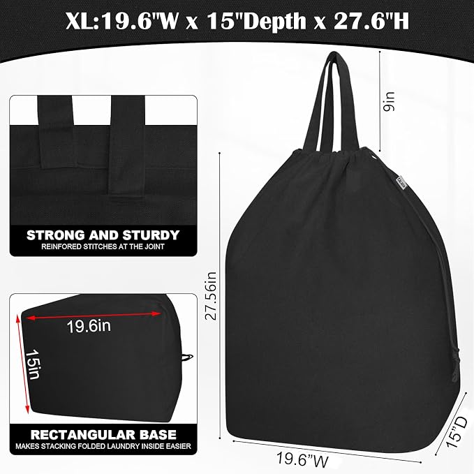 Canvas Laundry Bags with Handles & Rectangular Base - Image 2
