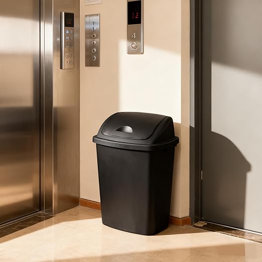 19 Gallon Kitchen Waste Bin, Large Plastic Trash Can, Black, Holds 70 Liters
