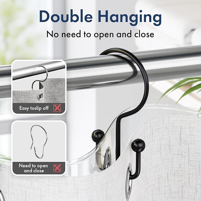 Bathway Shower Curtain Hooks Matte Black Shower Curtain Rings, Metal Shower - Image 4