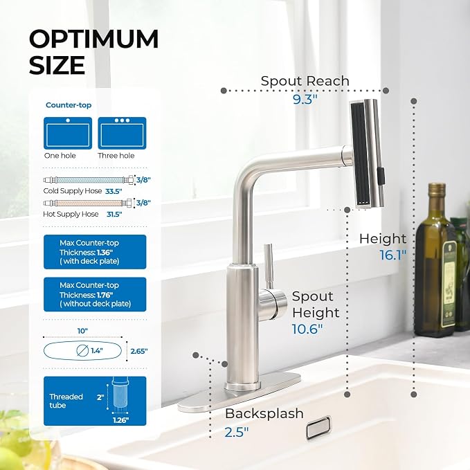 WEWE Waterfall Kitchen Faucet, Pull-Down Sprayer, Brushed Nickel | Spray - Image 6