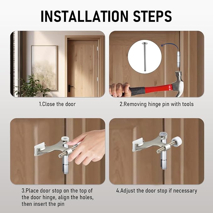 Hinge Pin Door Stop, Adjustable Door Stopper Hinge, 12 Pack | Heavy Duty Zinc - Image 5