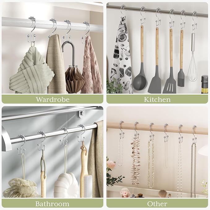 Shower Curtain Hooks Rings, Rust-Resistant Stainless Steel Double Shower - Image 7