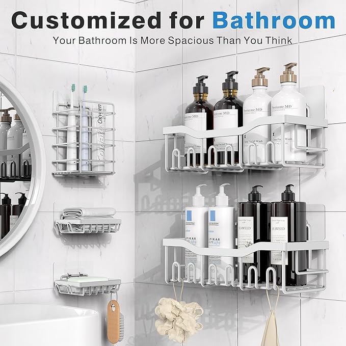 Shower Caddy 5 Pack, Adhesive Shower Organizer - Image 2