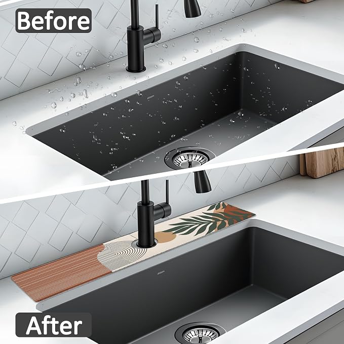 24" X 5.5" Kitchen Sink Splash Guard Faucet Mat Boho Super Absorbent Fast - Image 6