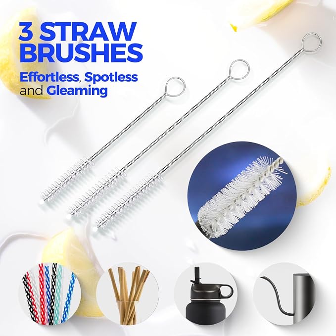 Holikme 4 Pack Bottle Brush 14" Stainless Steel Straw Cleaner Brush, 3 Straw - Image 4