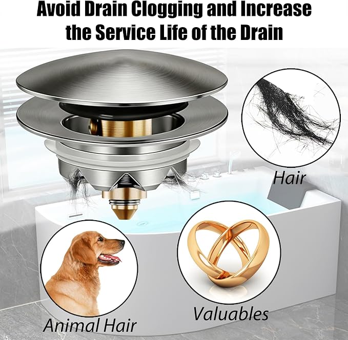 Anlige Bathtub Drain Stopper, Pop Up Tub Stopper and Cover, Bottom - Image 3