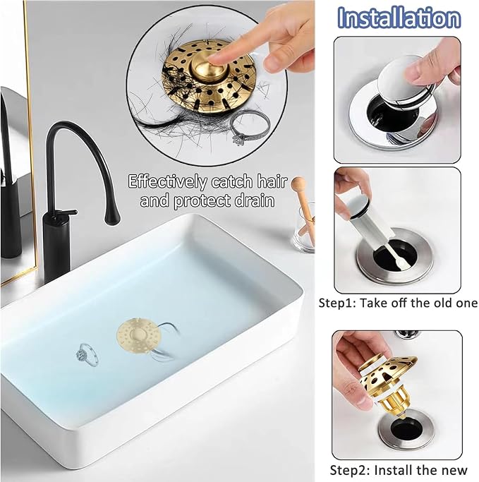 AzWzz Bathroom Sink Drain Strainer, 3 in 1 Pop Up Bathroom Sink Stopper Plug - Image 3