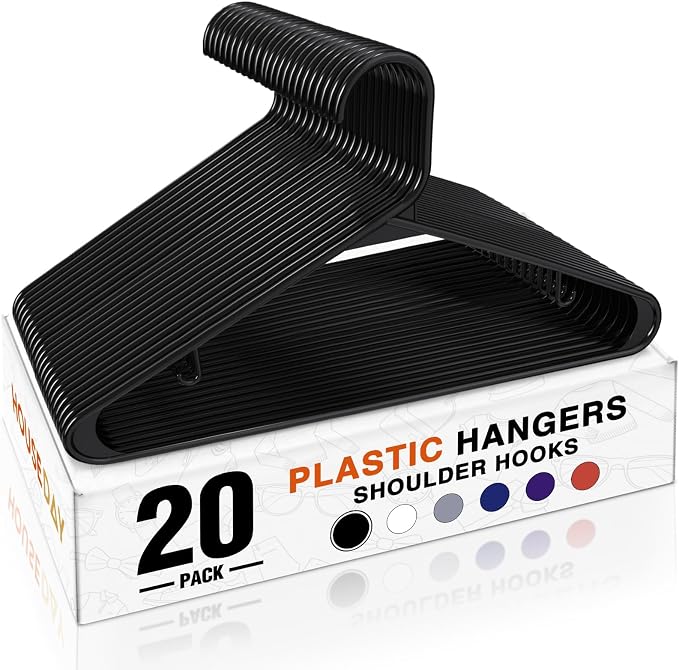 HOUSE DAY Black Plastic Hangers 20 Pack, Slim Space-Saving Clothes Hangers | by HOUSEDAY