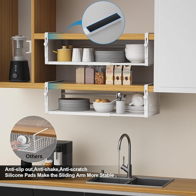 AmonHouseware 2Pack Expandable Under Shelf Storage Basket Organizer - Image 6