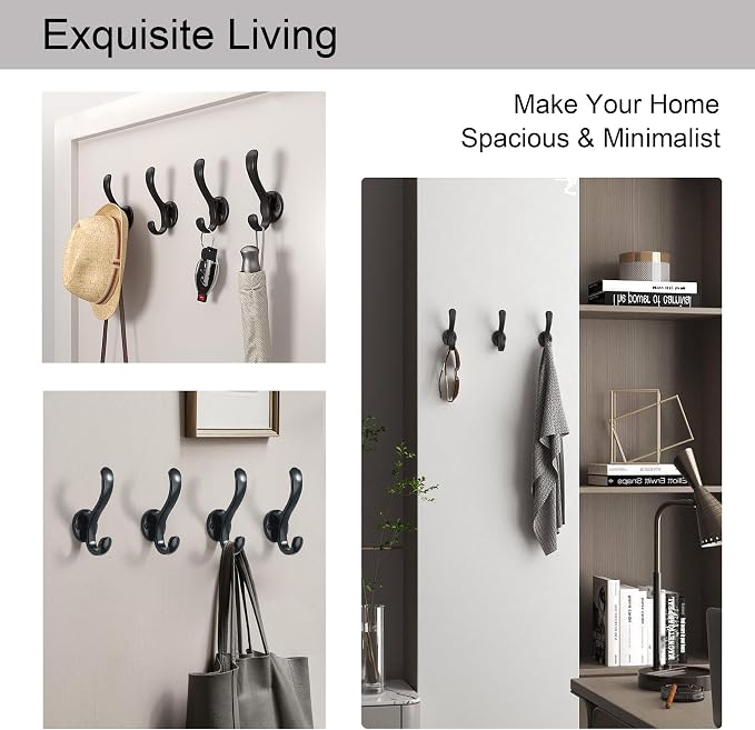 7PCS Black Heavy Duty Double Wall Coat Hooks - Image 5