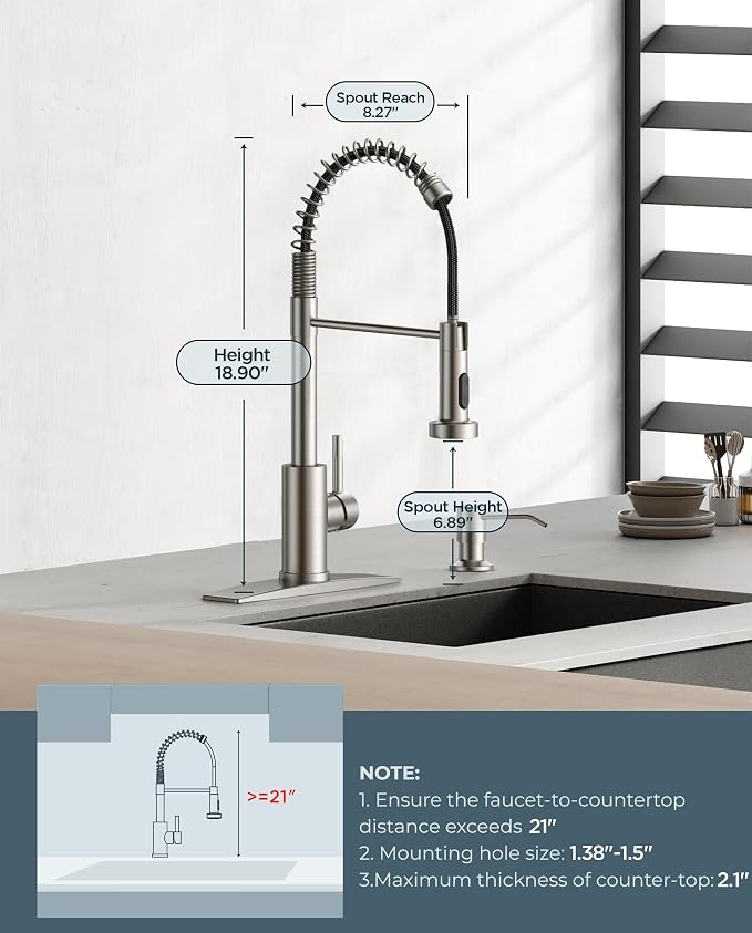 FORIOUS Kitchen Faucet Pull Down Sprayer, Classic High Arc, Brushed Nickel | - Image 4