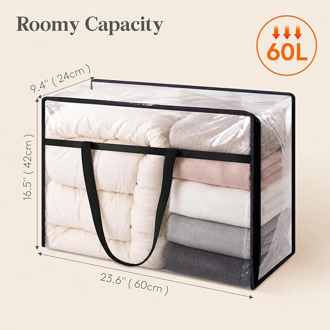 Lifewit 3 Pack Clear Blanket Storage Bags, 60L Plastic Comforter Storage Bag - Image 3