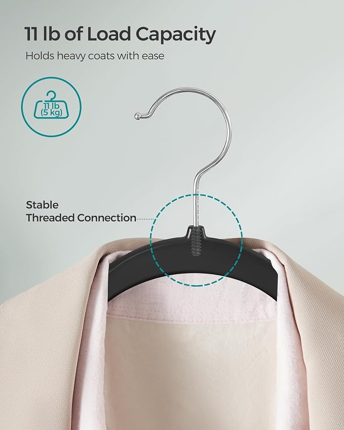 SONGMICS Plastic Clothes Hangers, Space-Saving | 0.2 Inches Thick, 17.7 Inches - Image 3