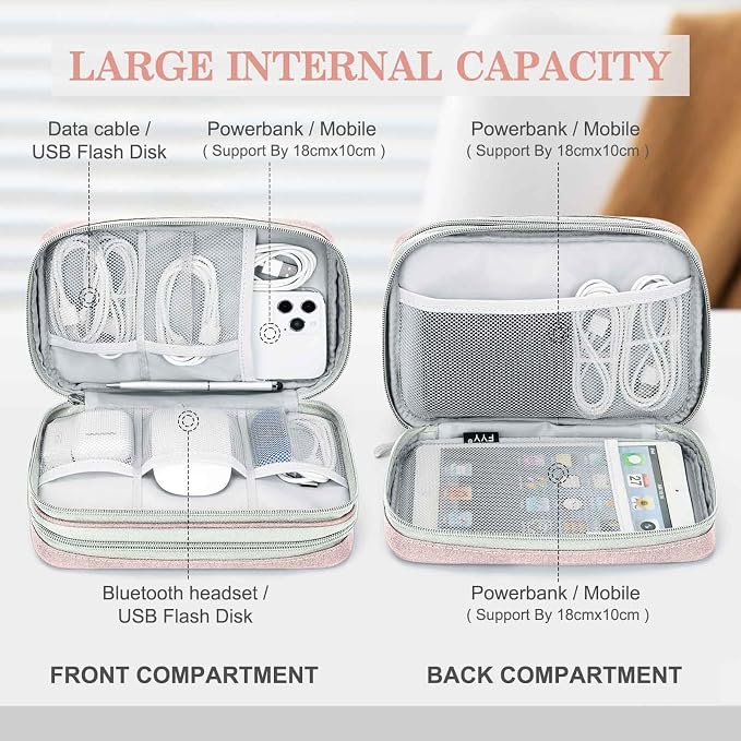 FYY Electronic Organizer, Travel Tech Pouch Bag, Light Pink | Wrist Strap - Image 3
