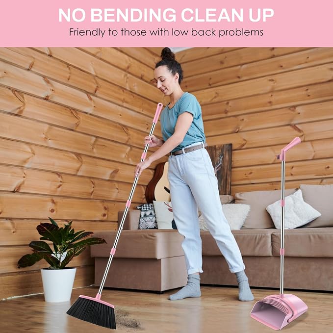 Broom and Dustpan Set for Home, 51-in Long Adjustable Handle Angle Broom and - Image 7