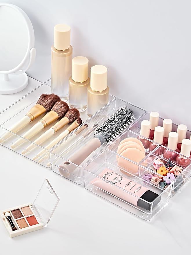 SMARTAKE 37 PCS Drawer Organizer 4 Size Desk Makeup Drawer Organizer Clear | - Image 3
