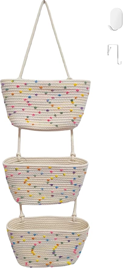 Hanging Basket, Over Door Organizer, 3 -Tier Wall Basket by WYCOROY