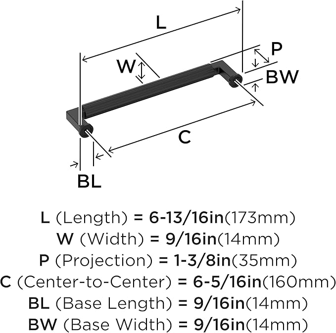 Amerock Ballard 6-5/16 inch (160mm) Center-to-Center Matte Black Cabinet Pull, BP37645MB