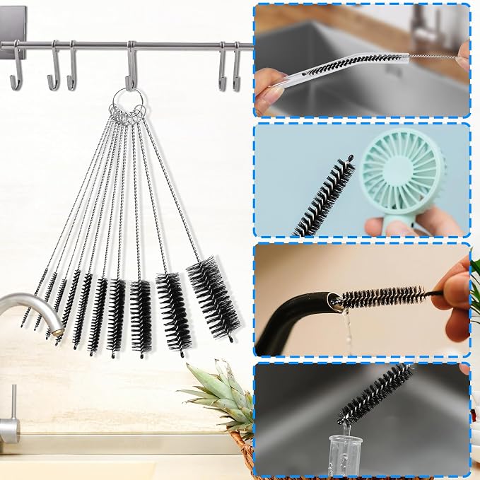 Ixiaoyoo 11 Pcs Cleaning Brushes Set, 8 Inch + 60 Inch Cleaner Brushes | Black - Image 6