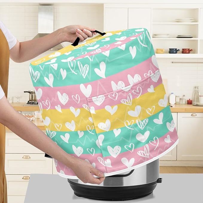 Rainbow Love Heart Print Pressure Cooker Cover 3 Quart Air Fryer Cover Kitchen Appliance Dust Cover Valentine's Day Theme Cover with Pockets for Electric Pressure Cooker