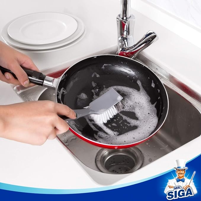 MR.SIGA Dish Brush with Non Slip Handle Built in Scraper, 2 Pack - Image 6