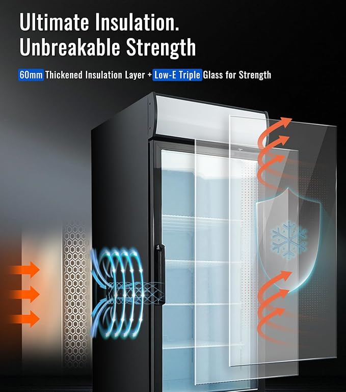 27" Commercial Display Freezer Upright, 20.6 Cu.ft Merchandiser Freezer with Triple-Pane Glass Door, -8 to -1℉, Auto Defrost, LED Sensor Light, Good Choice for Supermarkets, Cafes, Stores