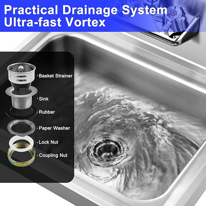 Giantex Stainless Steel Hand Washing Sink, Commercial Sink with Faucet, Strainer, Back Splash, Commercial Wall Mount Hand Basin for Restraunt, Bar, Store, 17" x 15"