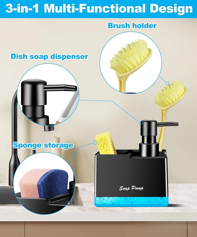 Dish Soap Dispenser with Sponge Holder, Small Hand Soap Dispenser with Sponge - Image 2
