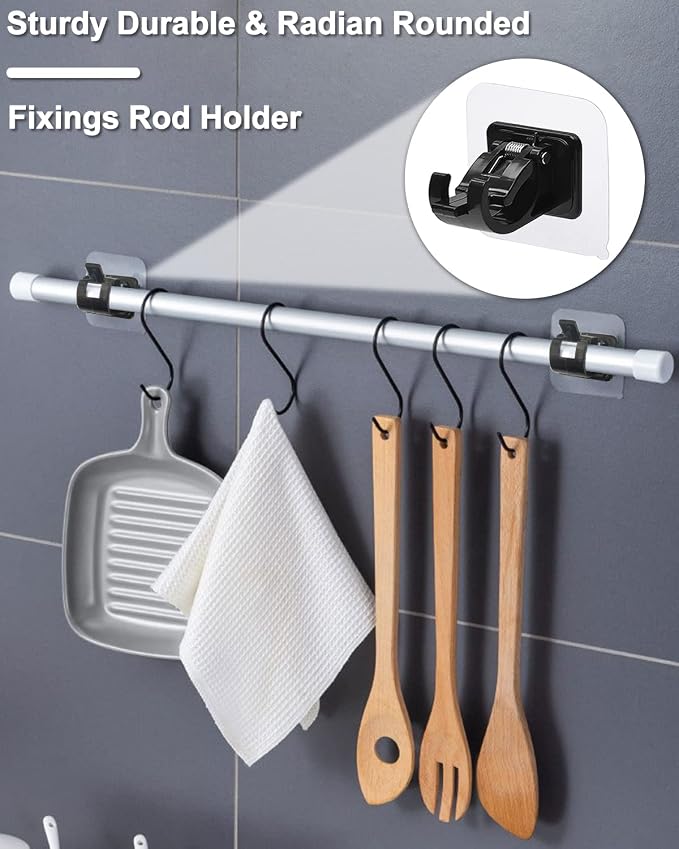 Curtain Rod Brackets No Drilling 16 Pack, Self Adhesive Hooks, Shower Rods & - Image 2