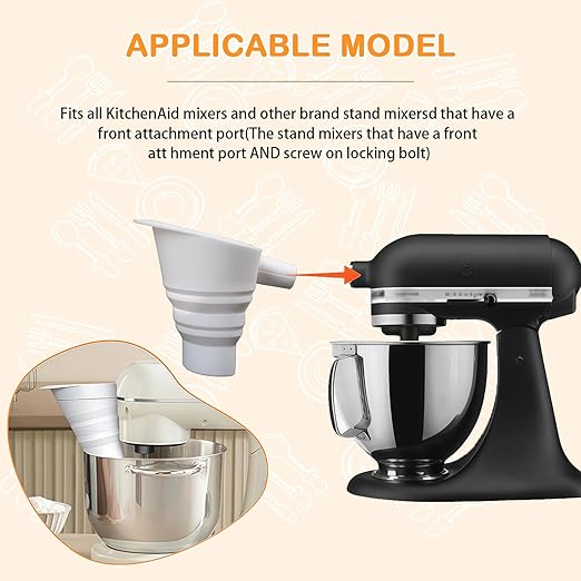Silicone Foldable Flour Funnel for Kitchen Aid Mixer,Easy Pour No-Mess Attachment,Anti-Splash Accessory,Fits Tilt-Head 4.5–7 Qt (KSM153),Durable Dishwasher-Safe Baking Tool(Blue)