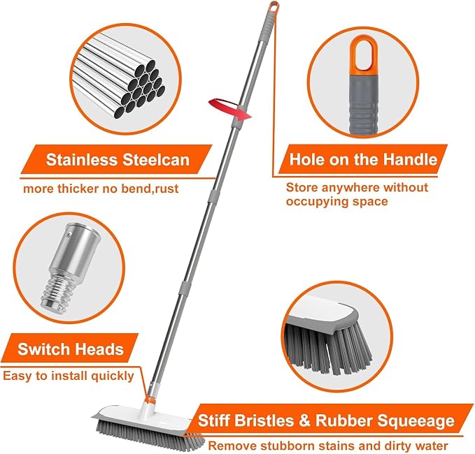 Floor Scrub Brush with Long Handle, Heavy-Duty Stiff Bristles - Image 7
